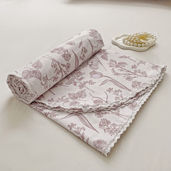 91家纺网 家纺一手货源 找家纺 2025春夏新品鱼骨棉老粗布凉席 花意