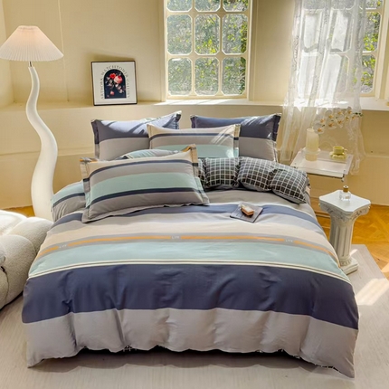 91家纺网 家纺一手货源 找家纺 玖琳家纺  2025新款40s贡缎纯棉13372四件套尼采 灰