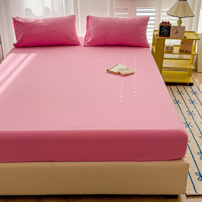 91家纺网 家纺一手货源 找家纺 仟人梦 2025新款纯色床笠 玫红