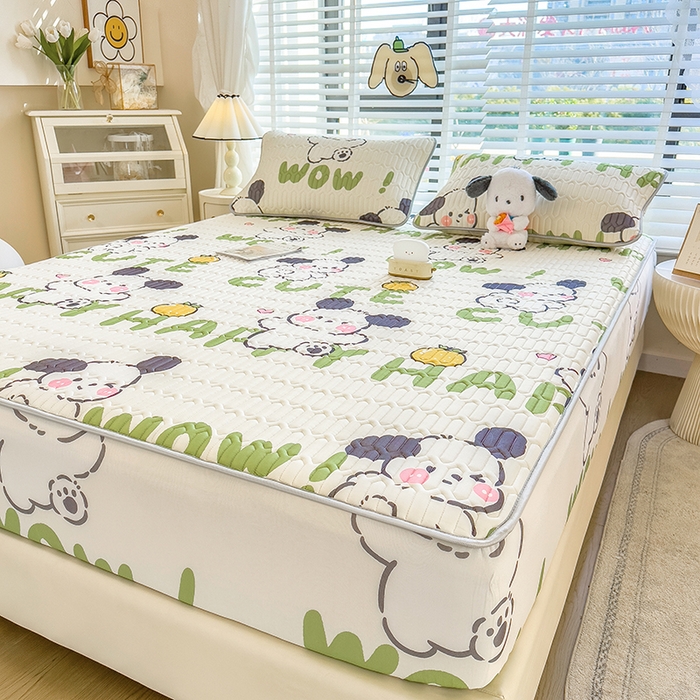 91家纺网 家纺一手货源 找家纺 世纪绒品 2026新款印花卡通床笠款乳胶凉席 字母萌犬