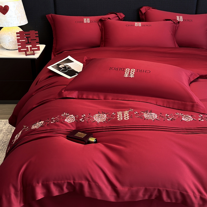 91家纺网 家纺一手货源 找家纺 （总）奥汀洛家纺  2025新款亲肤棉高精密刺绣婚庆四件套-花田喜事