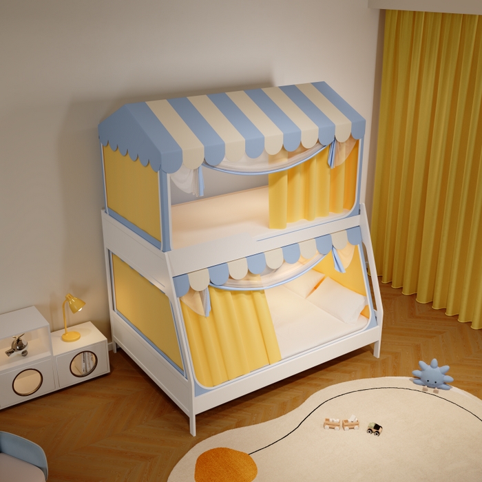 91家纺网 家纺一手货源 找家纺 卓尔居2025新款子母蚊帐小房子系列 彩虹小窝-蓝