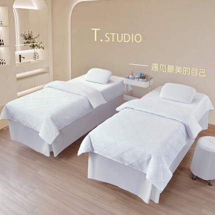 乐逸家纺 2025新款四季亲肤刺绣款床罩格子系列（可定做任意尺寸） 格子款白色