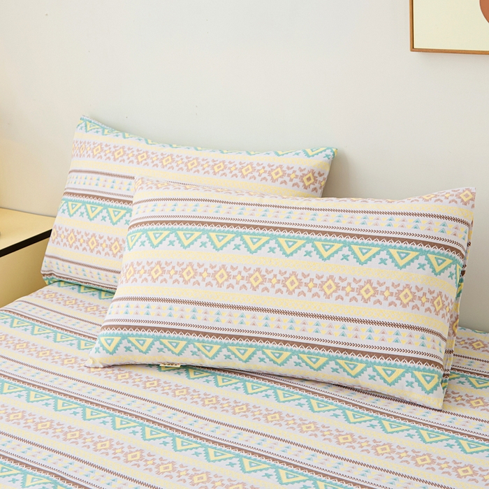 91家纺网 家纺一手货源 找家纺 首爱家纺 2025新款锦柔老粗布印花床笠 条雅恋