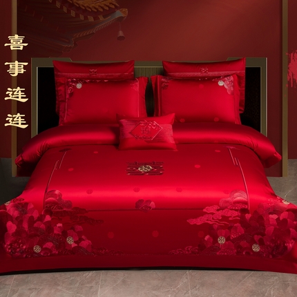 美娘阁 2025新款A版长绒棉提花B版长绒棉刺绣婚庆多件套喜事连连