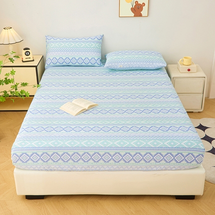 棉乐町家居 2025新款锦柔老粗布印花床笠 蓝色恋格