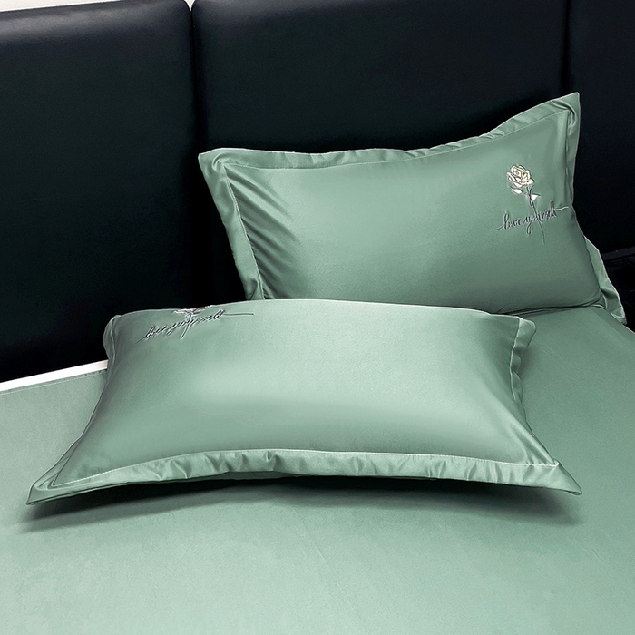 91家纺网 家纺一手货源 找家纺 2025春夏新款春夏新品水洗天丝棉轻奢刺绣四件套-芸伊 宝绿