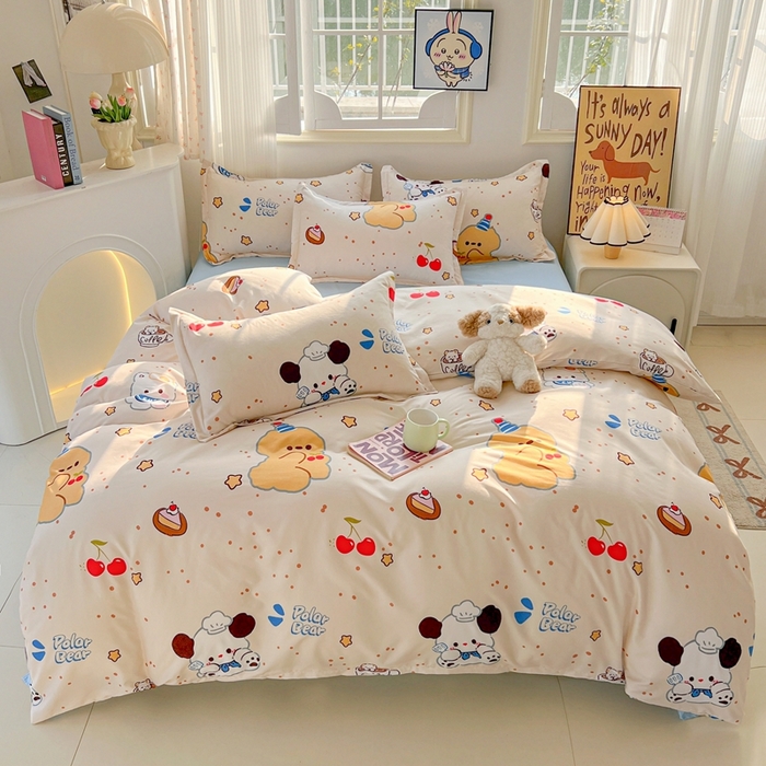 91家纺网 家纺一手货源 找家纺 梦卓家纺 2025新款亲肤芦荟棉单被套 蛋糕熊