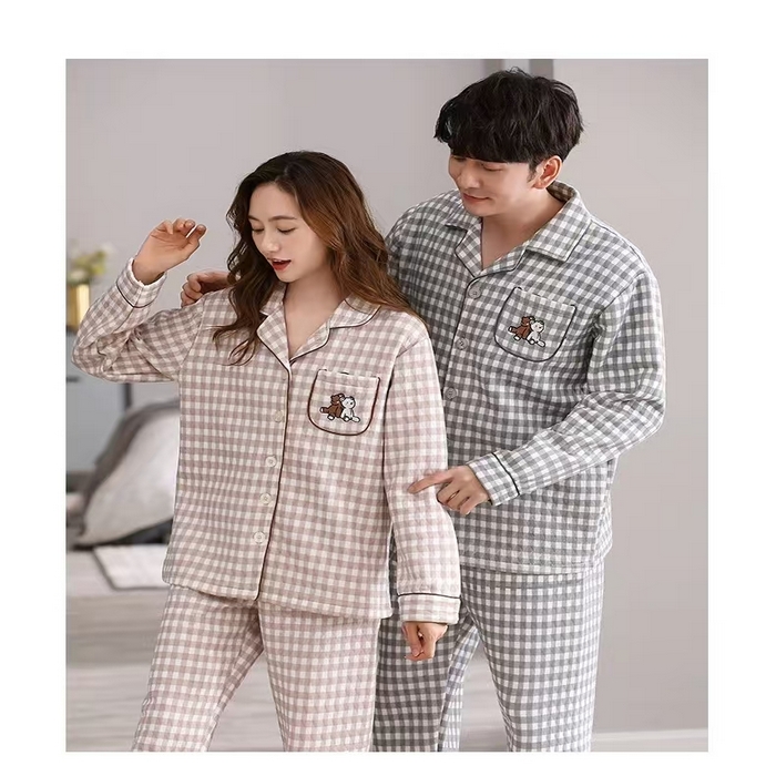 91家纺网 家纺一手货源 找家纺 （总）洛兰沙家居馆【只代发】【只代发】 纯棉夹层情侣家居服