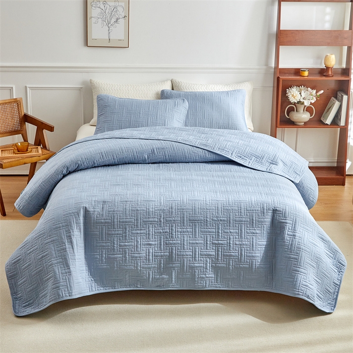 91家纺网 家纺一手货源 找家纺 温宁家纺 2025新款枕套 横竖格蓝色