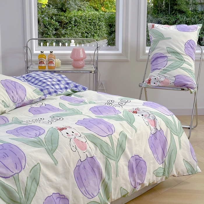 91家纺网 家纺一手货源 找家纺 2025春夏新款全棉小清新卡通碎花学生季三件套四件套 知语