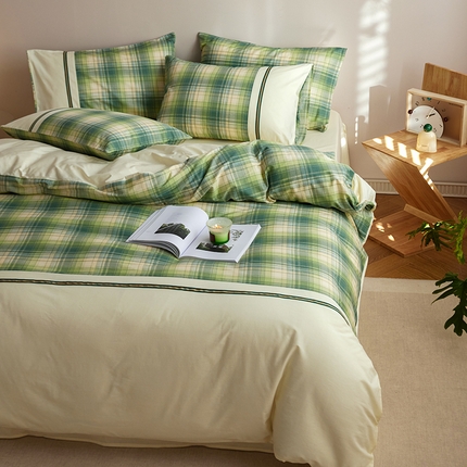 91家纺网 家纺一手货源 找家纺 安莱生活 2025新款全棉日式侘寂风条格系列四件套 纬渡