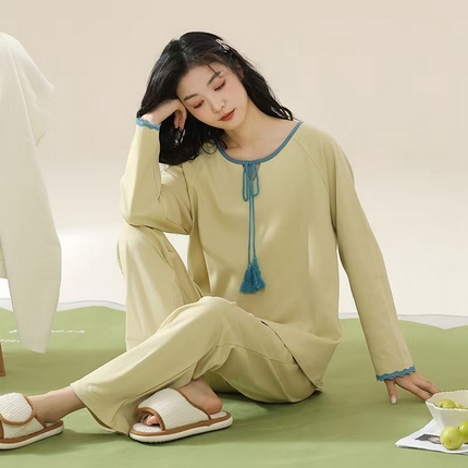 91家纺网 家纺一手货源 找家纺 （总）洛兰沙家居馆【只代发】【只代发】 【7A抑菌】睡衣女款春秋季纯棉长袖娃娃装休闲熊猫全棉家居服