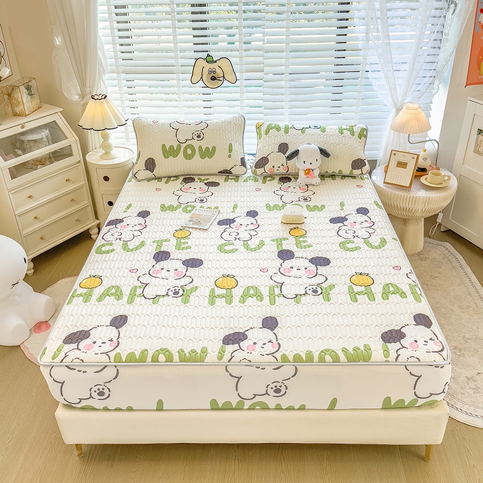 91家纺网 家纺一手货源 找家纺 世纪绒品 2026新款印花卡通床笠款乳胶凉席 字母萌犬