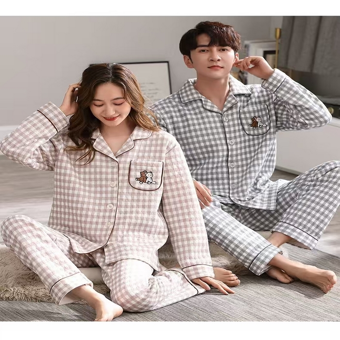 91家纺网 家纺一手货源 找家纺 （总）洛兰沙家居馆【只代发】【只代发】 纯棉夹层情侣家居服