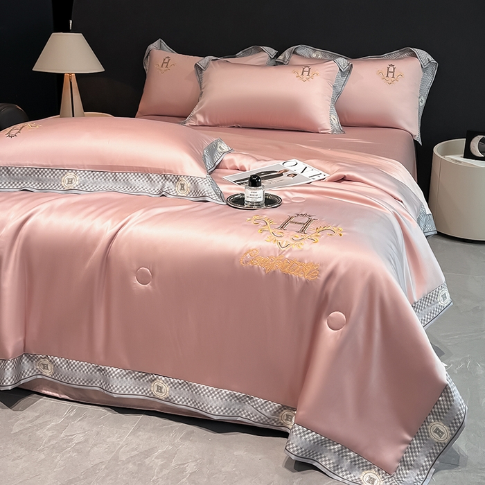 91家纺网 家纺一手货源 找家纺 露梦家纺2025新款A类水洗真丝夏被-格调 格调-豆沙