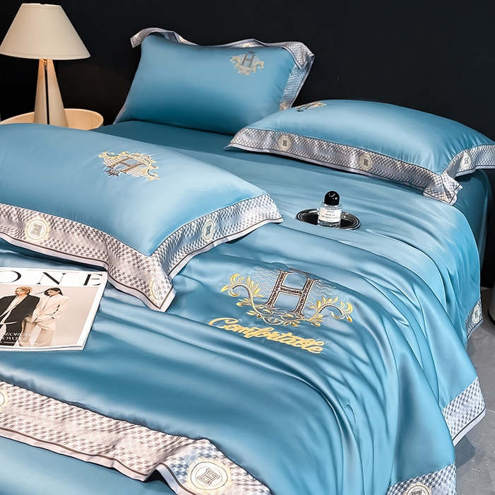 91家纺网 家纺一手货源 找家纺 露梦家纺2025新款A类水洗真丝夏被-格调 格调-冰蓝