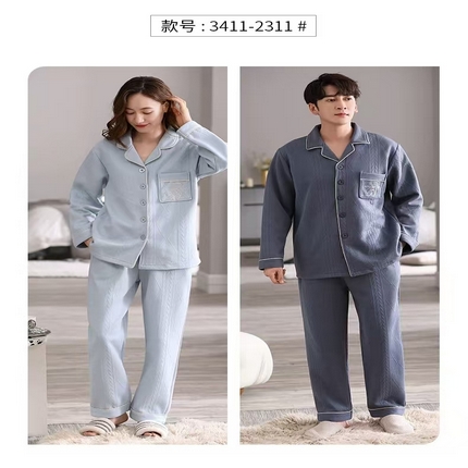 91家纺网 家纺一手货源 找家纺 （总）洛兰沙家居馆【只代发】【只代发】 纯棉夹层情侣家居服