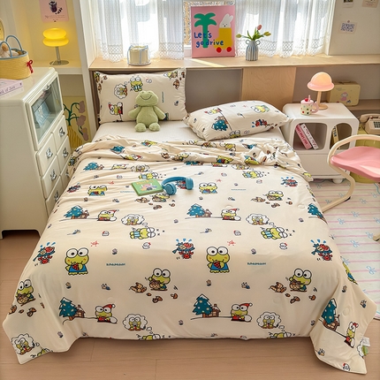 木堇家居 2025三丽鸥针织棉麻绳大豆夏被 大眼蛙