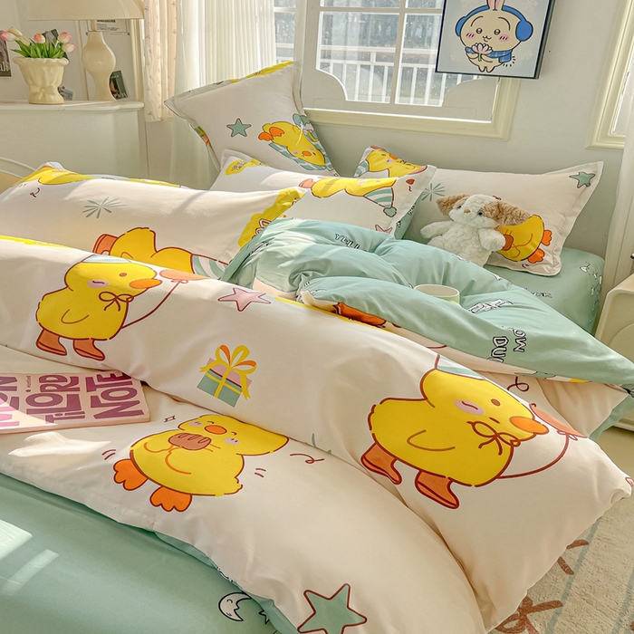 91家纺网 家纺一手货源 找家纺 梦卓家纺 2025新款亲肤芦荟棉单被套 开心鸭