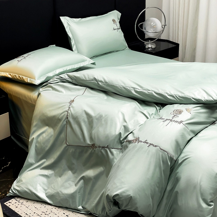 91家纺网 家纺一手货源 找家纺 2025春夏新款春夏新品水洗天丝棉轻奢刺绣四件套-芸伊 绿