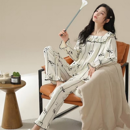 91家纺网 家纺一手货源 找家纺 （总）洛兰沙家居馆【只代发】【只代发】 【7A抑菌】睡衣女款春秋季纯棉长袖娃娃装休闲熊猫全棉家居服