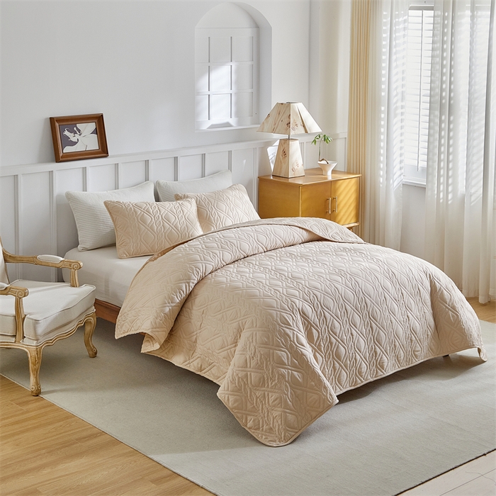 91家纺网 家纺一手货源 找家纺 温宁家纺 2025新款枕套 菱形格米色