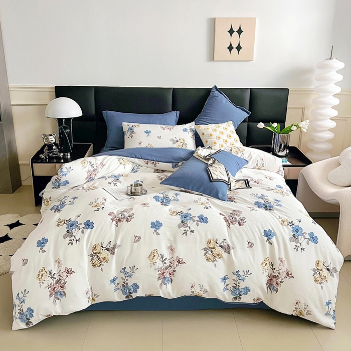 91家纺网 家纺一手货源 找家纺 2025春夏新款水洗棉麻学生小号三件套 花语芬芳