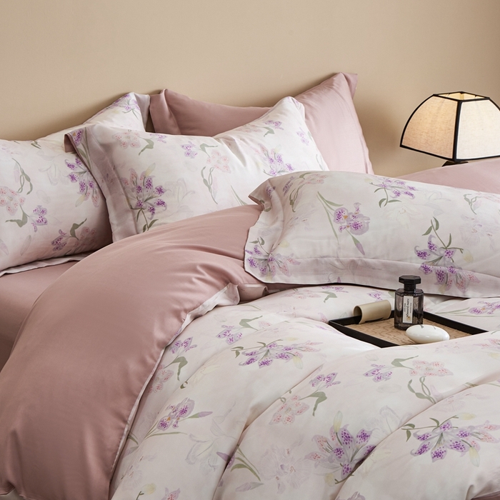 91家纺网 家纺一手货源 找家纺 顾家家居 2026新款莱塞尔兰精天丝印花四件套 茹伊