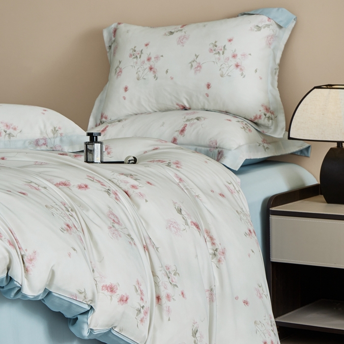 91家纺网 家纺一手货源 找家纺 顾家家居 2025新款莱塞尔兰精天丝印花四件套 捻绣