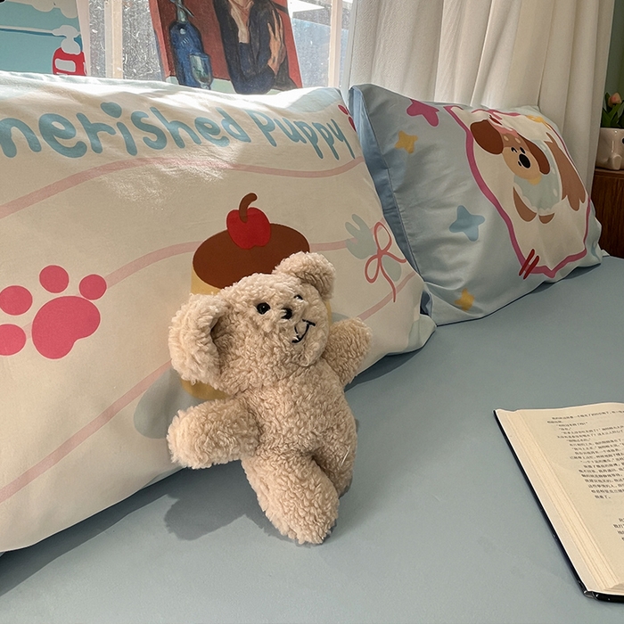 91家纺网 家纺一手货源 找家纺 蓝邻2025年新款全棉纯棉40s毛巾绣四件套 萌宠派对