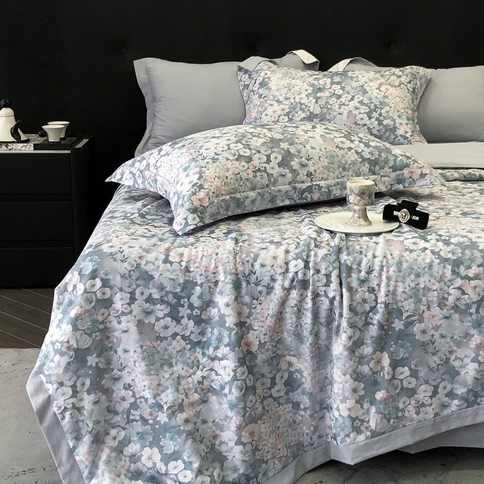 91家纺网 家纺一手货源 找家纺 立奥被业 2025新款雪纺纱夏被超柔数码印花夏被雪纺夏凉被 春芽萌动-浅灰