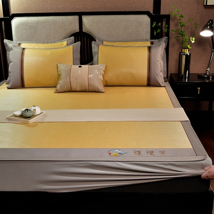 91家纺网 家纺一手货源 找家纺 （总）小牛席业 2025新款柠檬清香冰藤席（床笠款））凉席藤席冰藤席竹席空调席草席冰丝席豆豆席乳胶席三件套