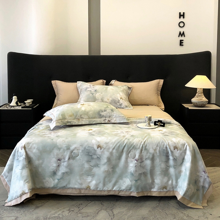 91家纺网 家纺一手货源 找家纺 立奥被业 2025新款雪纺纱夏被超柔数码印花夏被雪纺夏凉被 慕妆-米灰