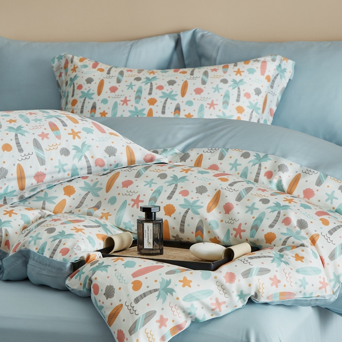 91家纺网 家纺一手货源 找家纺 顾家家居 2025新款莱塞尔兰精天丝印花四件套 慕夏