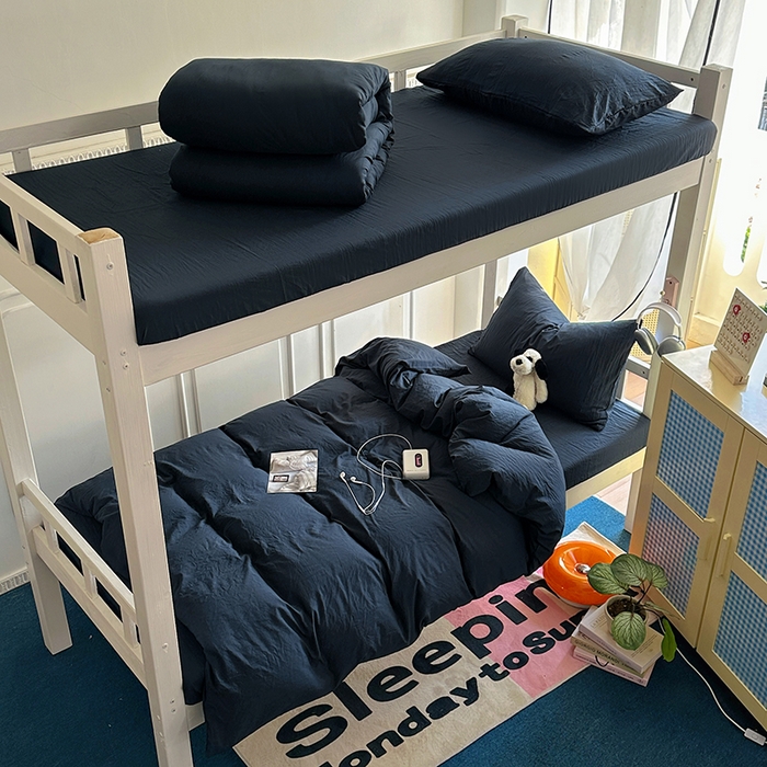 91家纺网 家纺一手货源 找家纺 阿曼达 2025新款纯色水洗m学生床单人四件套 纯色-藏青