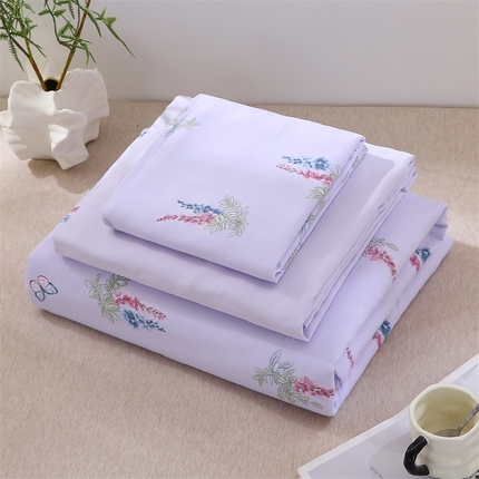 91家纺网 家纺一手货源 找家纺 织写 2025新款A类双层纱针织棉四件套床单四件套床单四件套小清新四件套 紫色浪漫