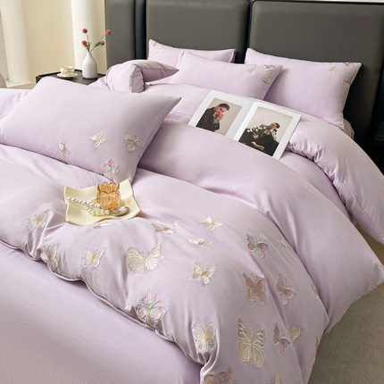 91家纺网 家纺一手货源 找家纺 （总）逸尚阁 2025新款水洗磨毛刺绣四件套--七彩蝴蝶系列(提供买家秀)