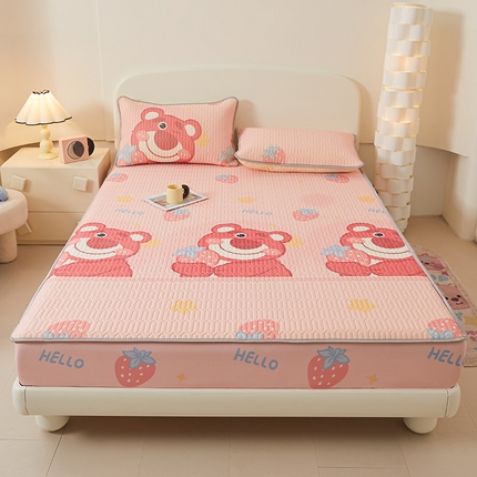 伊人坊 2025新款A类凉感丝乳胶床笠凉席三件套 草莓熊