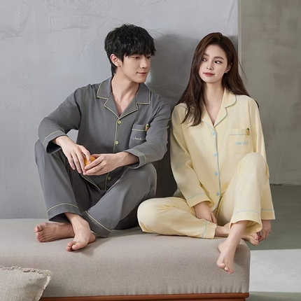 91家纺网 家纺一手货源 找家纺 （总）洛兰沙家居馆【只代发】【只代发】 纯棉情侣翻领睡袍