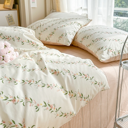 91家纺网 家纺一手货源 找家纺 （总）清雅福2025新款喷气全棉印花13372小清新四件套及单品-单枕套