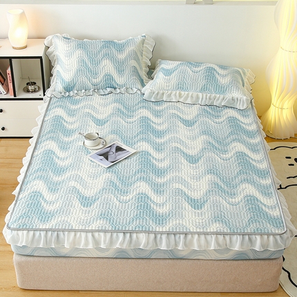 91家纺网 家纺一手货源 找家纺 （总）伊人坊 2025新款A类凉感丝乳胶床笠凉席三件套-花边款