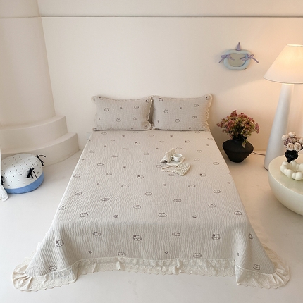 91家纺网 家纺一手货源 找家纺 （总）麻依 2025新款韩国清新全棉纱布床盖三件套