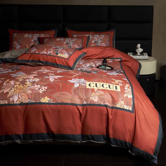 91家纺网 家纺一手货源 找家纺 花沐 2025新款轻奢潮牌亲肤棉纯棉四件套 红古花