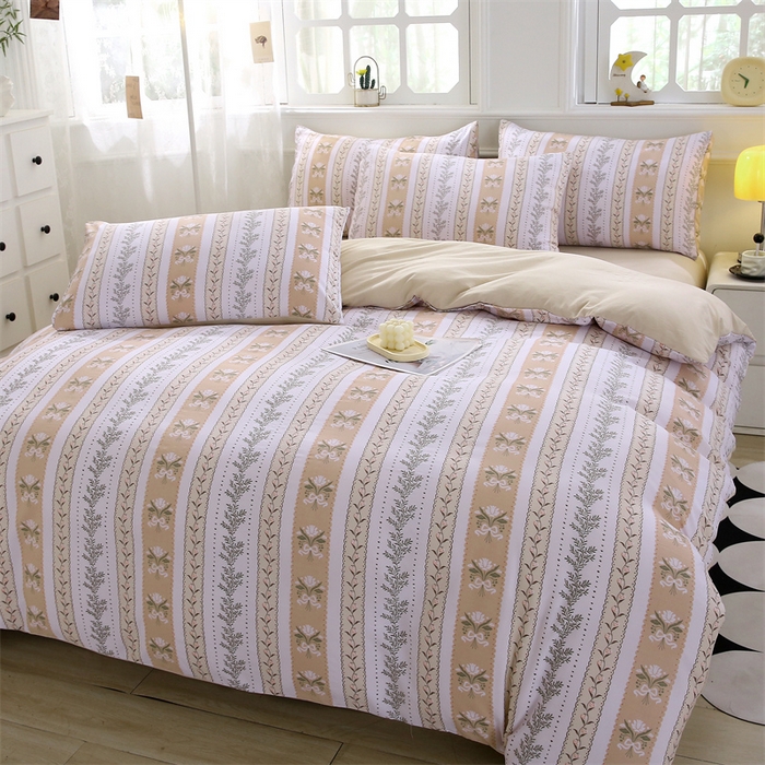 91家纺网 家纺一手货源 找家纺 织写 2025新款A类双层纱针织棉四件套床单四件套床单四件套小清新四件套 初享时光-咖