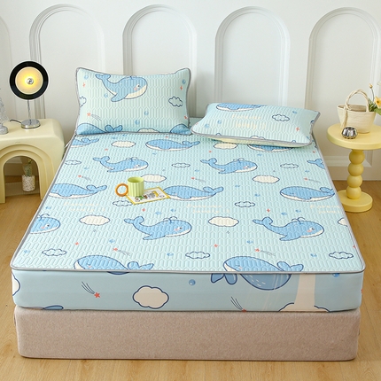 91家纺网 家纺一手货源 找家纺 伊人坊 2025新款A类凉感丝乳胶床笠凉席三件套 小鲸鱼