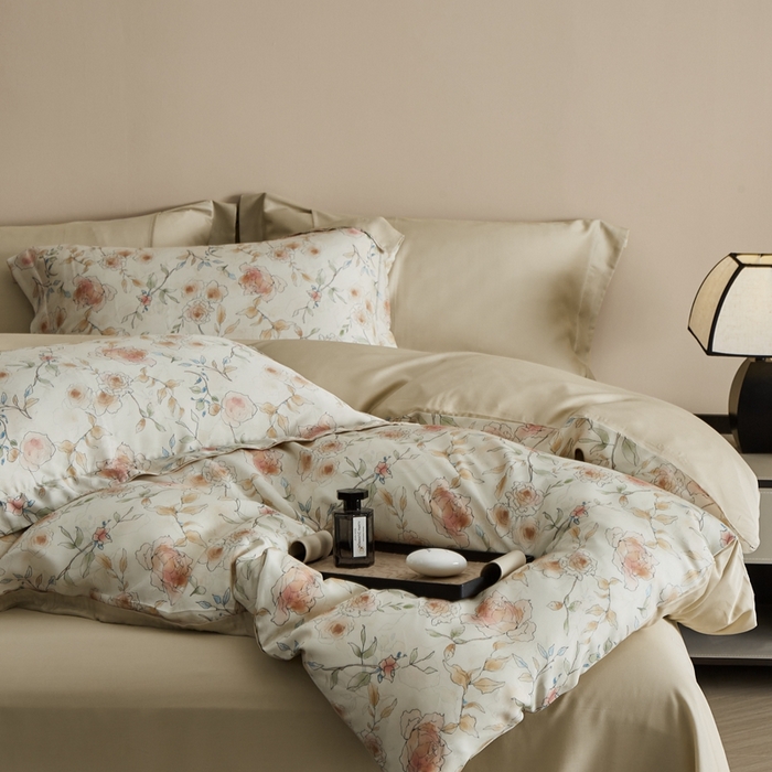 91家纺网 家纺一手货源 找家纺 顾家家居 2026新款莱塞尔兰精天丝印花四件套 米丽