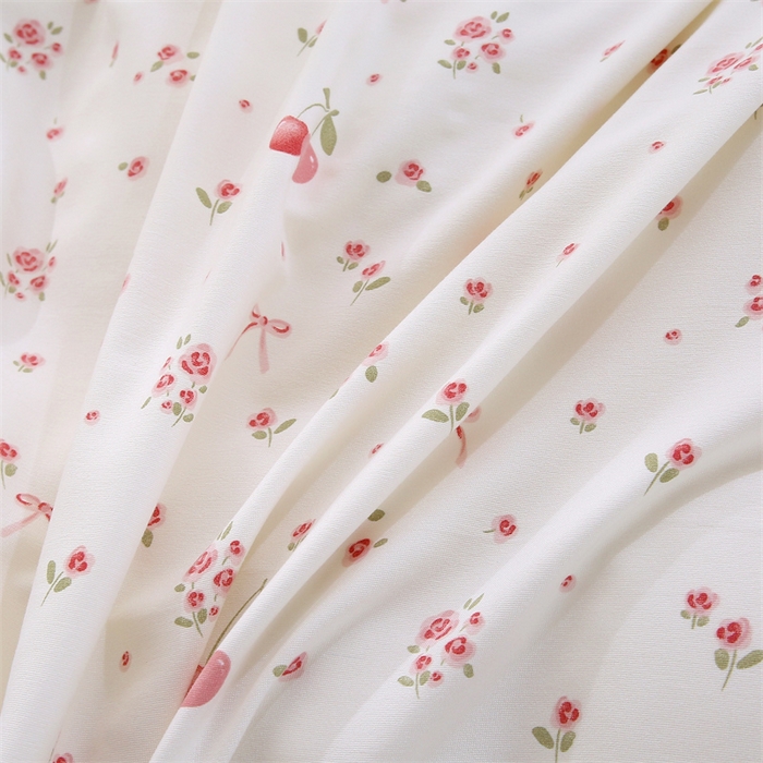 91家纺网 家纺一手货源 找家纺 织写 2025新款A类双层纱针织棉四件套床单四件套床单四件套小清新四件套 红色樱桃