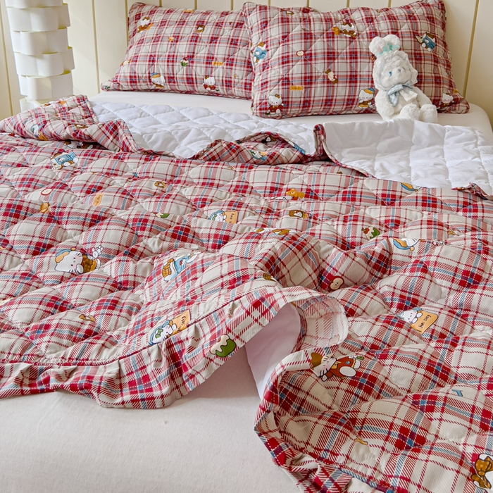 91家纺网 家纺一手货源 找家纺 U品汇 2025新品A类全棉夹棉床盖纯棉100%棉绗缝三件套炕垫褥子13372 G猫咪酱-红