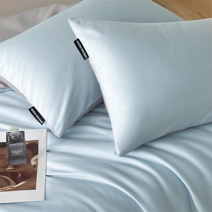 91家纺网 家纺一手货源 找家纺 笙意家纺 2025新款水洗真丝简约时尚四件套-简爱系列 简爱-天空蓝+山灰